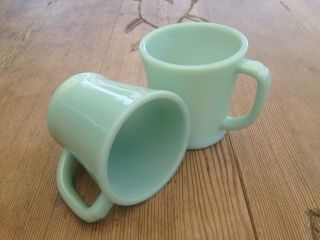 Fire King Coffee Mugs 2 Azurite Delphite Turquoise Blue Vintage D Handle Exccond