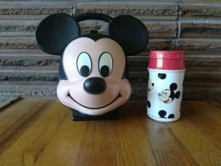 Vintage Walt Disney Aladdin Mickey Mouse Head Lunch Box With Thermos Container