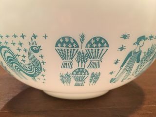 Vintage Full - Set of 4 Pyrex Glass AMISH BUTTERPRINT Turquoise White Mixing Bowls 7