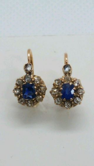 0.  60 Carats 14k Gold Diamonds And Sapphires Vintage Earrings