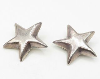 MEXICO 925 Silver - Vintage Solid Star Designed Clip - On Earrings - E3455 2