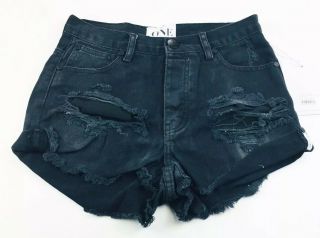 One Teaspoon Womens 27 Vintage Black Hawks Jean Shorts Distressed $108