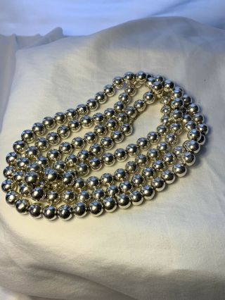 Taxco Mexico Vtg 925 Sterling Silver Ball Beaded Necklace Silver 77grams