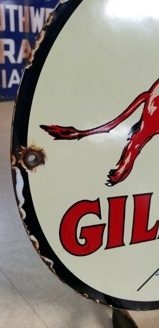 GILMORE LION HEAD motor oil porcelain sign vintage brand lubster oil can rack 4