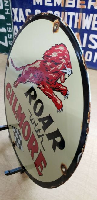 GILMORE LION HEAD motor oil porcelain sign vintage brand lubster oil can rack 8