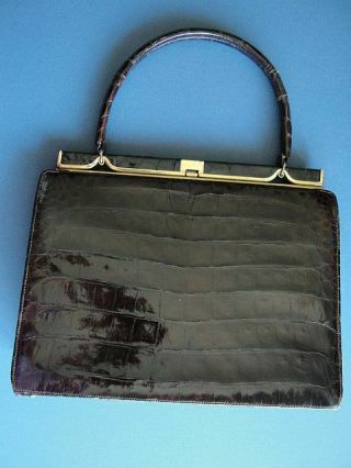 Vintage Crocodile / Alligator Brown Purse Handbag Leather Interior