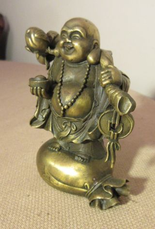 Vintage Chinese Figural Buddha Heavy Gilt Bronze Asian Statue Figure Brass
