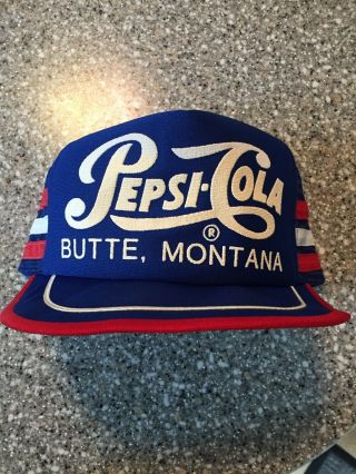 Vintage Pepsi Cola 3 Stripe Snapback Mesh Trucker Hat Cap Butte,  Montana