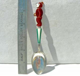 Ca 1920 - 30s Russia.  916 Sterling Bear Figural Enamel Childrens Baby Spoon,  Rare