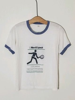 Vintage 1983 Usta Hardcout Championship Merrill Lynch T - Shirt