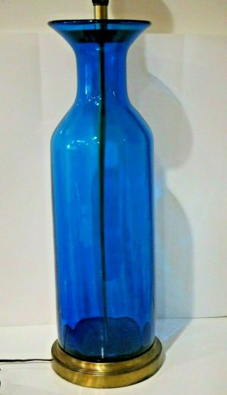 Blenko Vintage Mid Century Modern Blue Art Glass Lamp Myers Husted 33  H