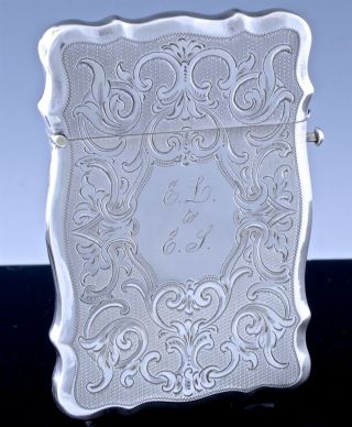 C1910 Art Nouveau Deco Sterling Silver Etched Calling Card Case Wallet