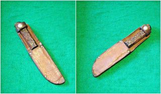 Vtg Sheath Blade Hunt USA MARBLES Bone OUTERS 30s Knife 1 ORIG Leather Fold case 3