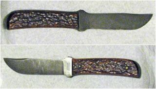 Vtg Sheath Blade Hunt USA MARBLES Bone OUTERS 30s Knife 1 ORIG Leather Fold case 4