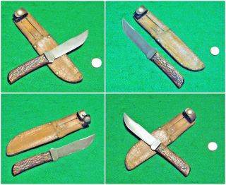 Vtg Sheath Blade Hunt USA MARBLES Bone OUTERS 30s Knife 1 ORIG Leather Fold case 5