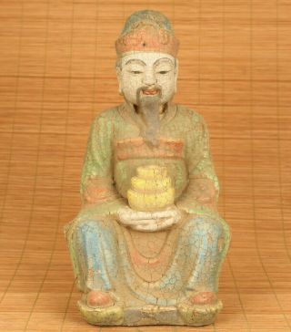 Big Rare Chinese Old Wood God Of Wealth Statue Blessing Table Home Decoration