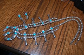 Vintage Sterling Squash Blossom Necklace & Earrings Set