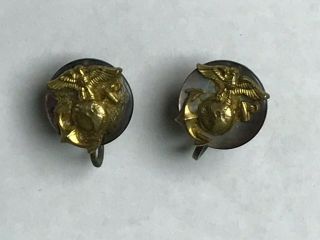 Vintage World War 2 Wwii Usmc Marine Corps Sweetheart Jewelry Earrings W/ Ega