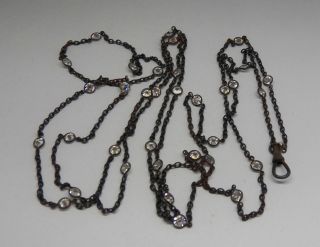 Vintage Antique Victorian Gunmetal Open Back Crystal Muff Guard Chain