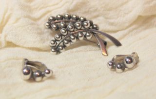 Vtg John Lauritzen Denmark 830 Sterling Silver Pokeberry Brooch Earrings 8g