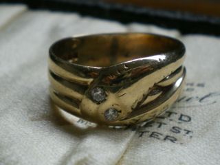 Vintage Diamond 9ct Gold Three Band Snake Ring Size R And 1/2