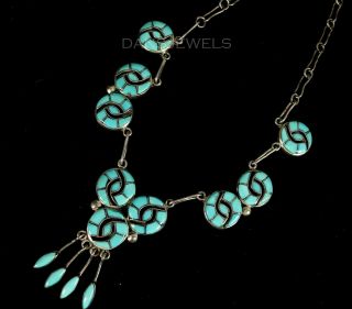 Vintage Old Pawn Zuni Annie Quam Gasper Hummingbird Turquoise Inlay Necklace