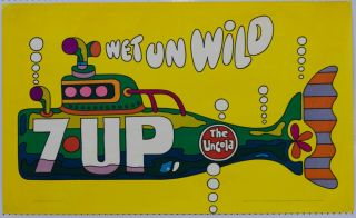 1970,  59x36 7up Uncola " Wet Un Wild " Yellow Submarine Vintage Advertising Poster
