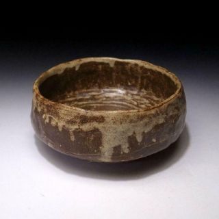 Mm9: Vintage Japanese Hand - Shaped Pottery Tea Bowl,  Mino Ware,  Brown Glaze