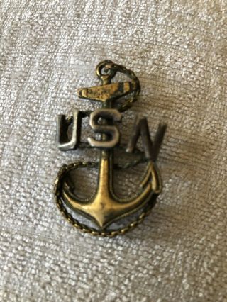 Wwii Us Navy Usn Chief Petty Officer Fouled Anchor Hat Device / Pin