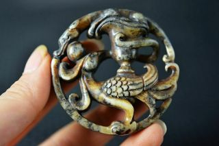 Delicate Chinese Old Jade Carved Phoenix Pendant Y3