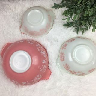 3 Vintage Pink White Pyrex Gooseberry Cinderella Nesting Bowls 444,  443,  442