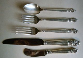 5 Piece Setting Of Sterling Silver Poppy Pattern By Lunt Silver Co.