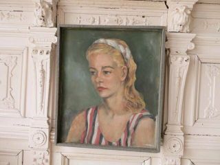 Wow 1958 Vintage Portrait Oil Painting Blond Woman Circus Rider Canvas Frame