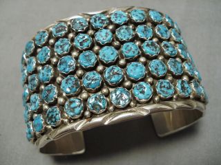 One Of The Biggest Vintage Navajo Snake Eyes Turquoise Sterling Silver Bracelet