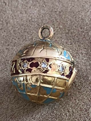 14 K Yellow Gold And Diamond Vintage Schlitz Globe Charm From 1960 