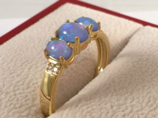Vintage Jewellery Yellow Gold Ring With Opals White Sapphires Antique Jewelry 9