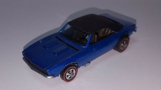 Vintage Hot Wheels Redline 1967 Custom Camaro Blue With Black Top