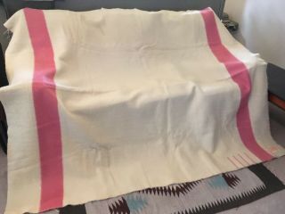 Vtg Hudson ' s Bay 4 Point Pink Striped Wool Blanket “69 X 84 3