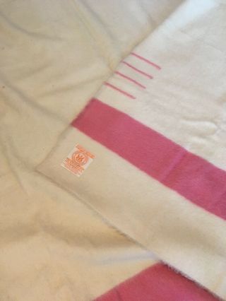 Vtg Hudson ' s Bay 4 Point Pink Striped Wool Blanket “69 X 84 8