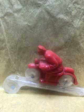 Vintage 1950s Plastic Red Police Motorcycle Toy Whistle W/spinning Wheels