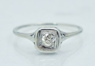 18k Art Deco.  18 Ct White Diamond Engagement Ring Filigree Vintage Antique 6.  5