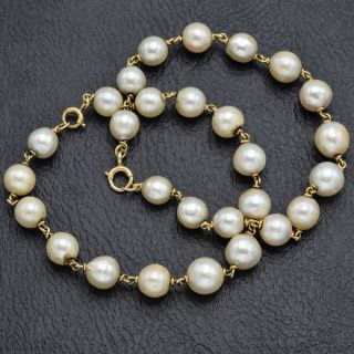 Vintage 14k Yellow Gold Sea Pearl Chain Link Bracelet Set Of 2 27.  7 Grams