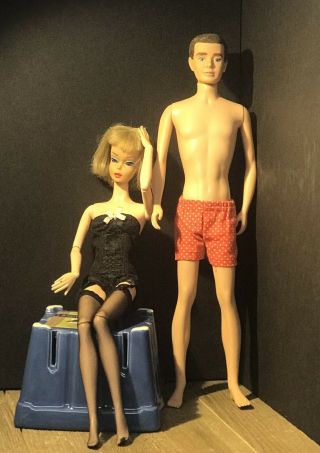 Vintage American Girl Barbie Head On A Bj Body & Vintage Flocked Ken