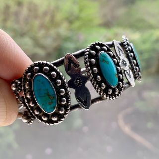 Vintage Native Sterling Silver Turquoise Cuff Bracelet