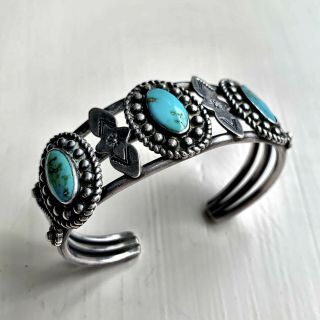 vintage native sterling silver turquoise cuff bracelet 2