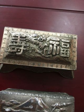Two Chinese White Metal Rare Vintage Snuff ? Boxes With Dragons 2