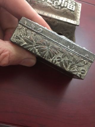 Two Chinese White Metal Rare Vintage Snuff ? Boxes With Dragons 5