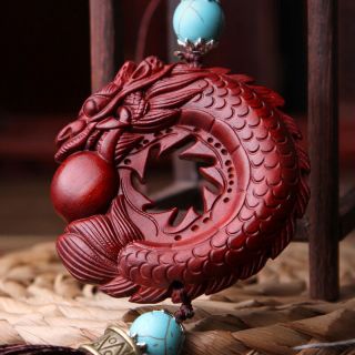 Rare Lobular Red Sandalwood Rosewood Carving Chinese Dragon Wood Car Pendant
