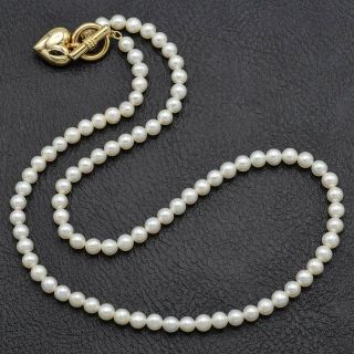 Vintage 14k Yellow Gold Sea Pearl Beaded Strand Heart Toggle Necklace 17.  5 Grams