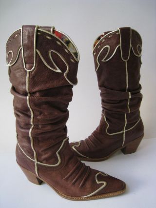 Naona Western Cowgirl Leather Boots Women Size Us 7.  5 Hot Vintage